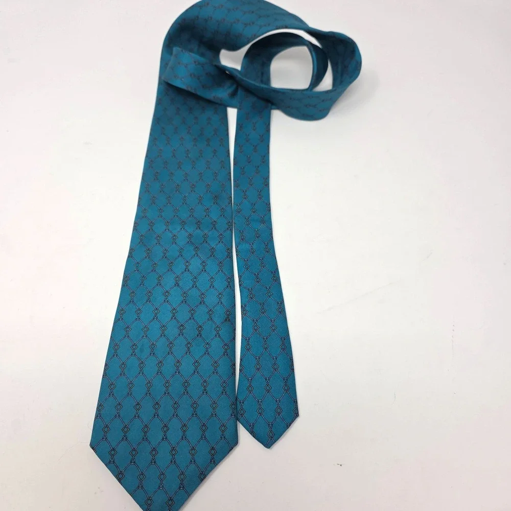 Brooks Brothers Tie OS Geometric Chain Link Silk Classic Teal Blue Mens